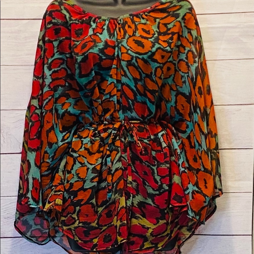 CACHE Colorful Wing Sleeved Semi-Sheer Blouse